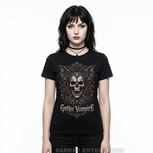 T-shirt Gothique Femme à Motif Crâne Vintage, Tee-shirt Noir pour Dames, Streetwear Punk, Fabricant de Vêtements Personnalisés, Vente en Gros de Hauts - Product Image 1