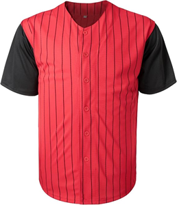 Maillot de baseball rayé rouge pour homme, manches courtes, boutons sur le devant, polyester, vêtements de sport, coupe régulière pour adulte, évacuation de l'humidité - Product Image 1