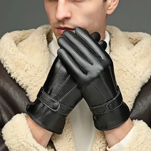 Leather <b>Gloves</b> Wrist Length Black Touchscreen Thermal Sports Travel Indoor Outdoor <b>Winter</b> Use Plain Style - Product Image 3
