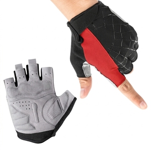 Gants de cyclisme d'été unisexes en maille polyester avec grip sur la paume, demi-doigts, rouge, noir, gris, bleu - Product Image 2