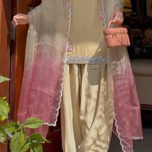 Ensemble Kurti et Palazzo en Rayonne Lourde Brodé avec Dupatta en Soie Tibby Teintée, Travaux de Broderie à la Main, Vêtements Ethniques de Créateur en Gros - Product Image 2