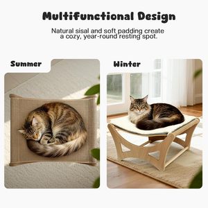 Wooden Elevated Cat <b>Beds</b> with Natural Sisal Scratching Mat, with Removable Soft Cushion, Cats Scratching <b>Beds</b> with Wood <b>Frames</b> - Product Image 3