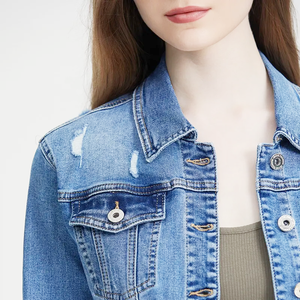 <b>Custom</b> <b>Denim</b> Jeans <b>Jacket</b> Coat Cropped Women Jean <b>Jackets</b> Distressed Short <b>Denim</b> <b>Jacket</b> for Women - Product Image 5