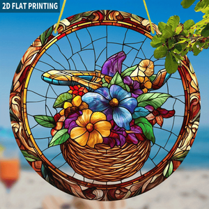 CIFbuy Panier suspendu rond en acrylique attrape-rêves, fleurs et cristaux colorés, décoration d'intérieur, TikTok pour service de retrait Temu - Product Image 4