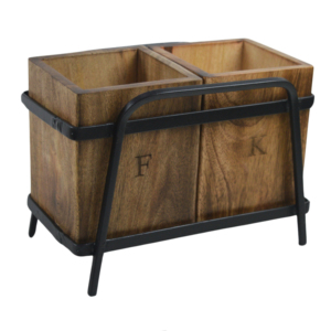 Porte-couverts avec 2 compartiments, boîte à couverts en bois et en métal, adaptée pour la table de cuisine, accessoires de cuisine - Product Image 1