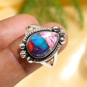 Pear Shape <b>Statement</b> <b>Ring</b> Gift For Love Pink Spiny Oyster Turquoise 925 Sterling <b>Silver</b> Gemstone Handmade Jewelry <b>Ring</b> - Product Image 3