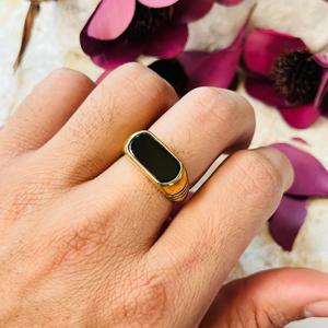 <b>Black</b> Onyx Signet <b>ring</b> Gold Plated Brass Geometric Pinky <b>ring</b> for <b>Men</b> - Product Image 4