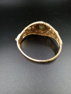 Vintage Gold <b>Cuff</b> <b>Bracelet</b> With Green Inlay Aperture Setting Women's Everyday Wear Jewelry - Product Image 1