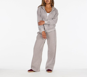 OEM Custom 100% Cotton 340 GSM Acid Wash Women's Full Zipper Hoodie & Wide Flare Leg Sweatpants Baggy Sets Breathable 2 Pieces - Product Image 4