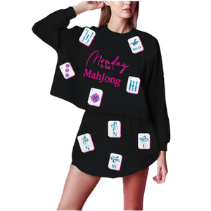 Wholesale Custom <b>Mahjong</b> Short <b>Sets</b> Comfy Cotton 2-Piece Shirt and Short Breathable With Tiles Embroidery 2-Piece <b>Set</b> Summer fit - Product Image 2