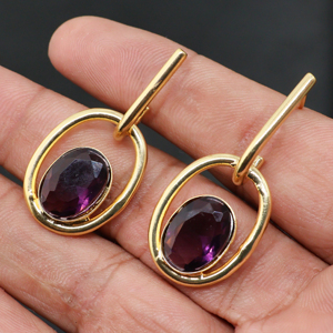 Gold Tone Oval <b>Garnet</b> and Freshwater Pearl Stud <b>Earrings</b> 18K Gold Plated Classic Style for Women's Party Occasion - Product Image 5