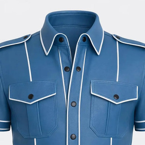 Chemise en cuir pour homme à manches courtes, de haute qualité, décontractée, personnalisable avec étiquette privée, légère, couleur unie - Product Image 5