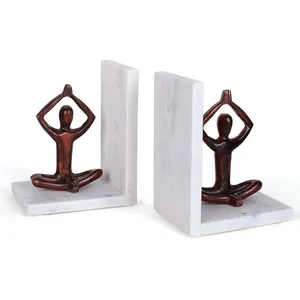 Porte-livres Art Déco en marbre faits à la main avec sculpture de yoga et de méditation, ensemble décoratif pour étagères de maison, bureau et salle d'étude - Product Image 2