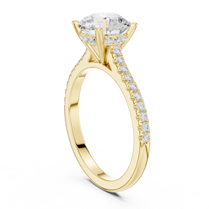 Yellow Gold Round Cut <b>Diamond</b> Engagement <b>Ring</b> with Pavé Side Stones for Women Fine Jewelry - Product Image 5