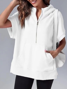 Hoodie décontracté à manches courtes pour femmes, nouvelle collection printemps, couleur unie, style européen et américain - Product Image 6