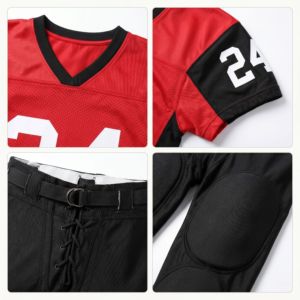 Conjunto de Uniforme de Fútbol Americano Personalizado para Hombre, Camiseta Roja con Cuello en V, Manga Corta, Malla Transpirable, Verano, con Número 24 y Pantalones Negros - Product Image 5