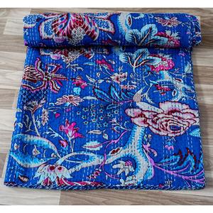 Colcha Kantha de algodón 100% orgánico, hecha a mano, estampada, reversible, vintage, ecológica, para todas las estaciones, tamaño doble, de alta calidad. - Product Image 1