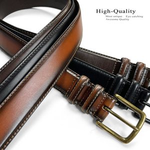 Cinturón Casual de Cuero Genuino para Hombre, Hebilla Rectangular de Cobre de Color Sólido, Diseño de una Sola Pieza Moldeada, Duradero - Product Image 3