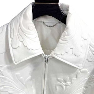 Veste universitaire de luxe personnalisée en cuir véritable gaufré imperméable noire pour hommes - Product Image 5