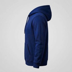 Sweat-shirt à capuche uni bleu foncé double doublure, en coton premium, coupe ample, molleton technique, vente en gros, faible MOQ, fabricant de modèles vierges - Product Image 5