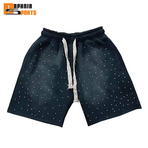 Pantalones Cortos para Hombre Personalizados por el Fabricante, con Lavado Ácido, Efecto Desgastado por el Sol y Pedrería, Estilo Urbano Vintage Oversize - Product Image 4