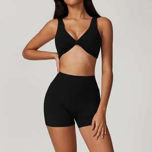 Ensemble de yoga pour femmes, short taille haute et soutien-gorge de sport, séchage rapide, tenue de sport, ensemble 2 pièces pour femmes - Product Image 5