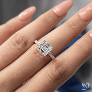 Anillo de Diamante de Laboratorio con Corte Asscher de 3 Quilates, Diseño Geométrico Nupcial con Pavé en Oro Blanco de 10K - Product Image 5