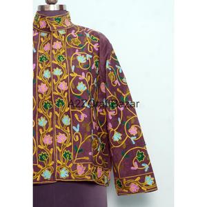 Floral Embroidery Vintage Embossed <b>Mandarin</b> <b>Collar</b> Cotrise <b>Jacket</b> Handmade Cotton Lining Eco-Friendly Breathable Quick Dry - Product Image 2