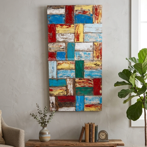 Panel de Pared de Mosaico Art Deco de Madera de Barco Reciclada Hecho a Mano por DIVADI, Diseño Náutico Vintage de Acero Inoxidable, 5 cm de Grosor - Product Image 3