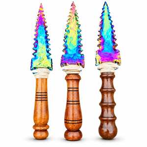 Cuchillo Decorativo de Cristal Obsidiana Aura Ángel Premium con Mango de Madera para Decoración de Altar Metafísico - Product Image 1