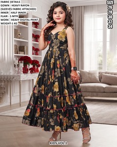 Robe longue en rayonne à imprimé floral pour filles, coupe ample, tenue de mariage traditionnelle, tailles 26-34 pour enfants - Product Image 1