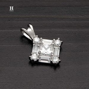 Luxury Square Diamond Cluster <b>Pendant</b>, <b>Solid</b> <b>Gold</b> Baguette and Princess Cut Necklace Charm, IGI/GIA Certified Diamond Jewelry - Product Image 2