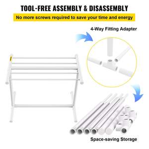 Toallero blanco de 5 barras independiente de PVC para exteriores en forma de T para piscina, 8 Clips para toallas, bolsa de malla, almacenamiento de gancho para flotadores, suministros de playa para - Product Image 6