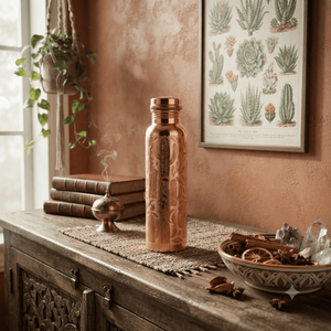 Bouteille d'eau artisanale en cuivre avec motif de cactus gravé, couvercle à vis anti-fuite, bouteille à boire ayurvédique réutilisable pour les voyages - Product Image 4