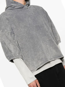 OEM Custom Logo Layered <b>Hoodie</b> Heavyweight Cotton <b>Short</b> <b>Sleeve</b> <b>Hoodie</b> Vintage Washed Streetwear Manufacturer - Product Image 4