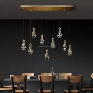 Regentropfen-Lampe mit 9 Licht-Kronleuchter für Esszimmer Goldlicht Über Tisch Messing-Anhänger verstellbare Seil-Tropfen-Angebot Deckenlampe