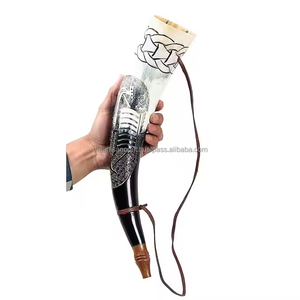 Medieval Animal Style <b>Buffalo</b> <b>Horn</b> Blowing <b>Horn</b> Wholesale Best Quality 100% Natural Handmade Engraved with Leather Straps - Product Image 5