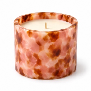 Luxury Honey Amber Mosaic Resin <b>Candle</b> Jar Handmade Premium Decorative Empty <b>Candle</b> Vessel Thick Edge <b>Refillable</b> Container - Product Image 3