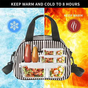 Black White Striped Insulated <b>Lunch</b> <b>Bag</b> for Women Big Portable Leak-proof Cooler Adults Hot Portable Letter Pattern <b>Lunch</b> <b>Box</b> - Product Image 3