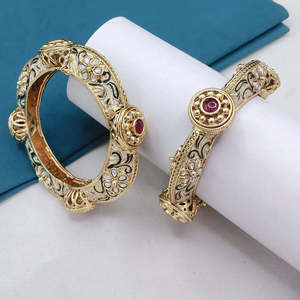 Crystal and Pearl Meenakari Openable <b>Bangles</b> <b>Set</b> - Product Image 1