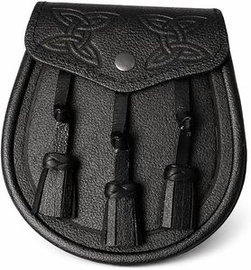 THISTLE ROSE ENTERPRISES Sporran celta medieval de cuero grabado con 3 borlas para uso diario con cinturón |   Accesorio Musical - Product Image 5
