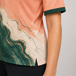 เสื้อโปโลผู้หญิงลายหินอ่อนสีเขียวพีชฟอเรสต์ แห้งเร็ว ระบายอากาศดี แขนสั้น สำหรับเล่นกอล์ฟ รุ่น WPS-0871 - Product Image 6