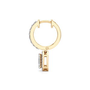 Luxury 18K <b>Solid</b> Gold <b>Hoop</b> <b>Earrings</b> With Emerald Cut Diamond Geometric Pendant Women's Everyday Wear - Product Image 3