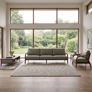 Sofá de Tres Plazas MT Furniture, Estilo Moderno de Mediados de Siglo, Tapizado en Cuero PU, Relleno de Espuma, Respaldo Firme, Brazos Acolchados, Madera de Roble Sólido, para Sala de Estar - Product Image 6