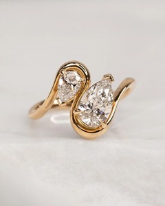 1.65CT Toi Et Moi Diamond <b>Ring</b> Pear Cut Lab Grown 14k Solid Gold <b>Two</b> <b>Stone</b> Engagement <b>Ring</b> IGI Certified VS+ Clarity D-F Color - Product Image 2
