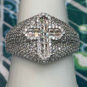 Bague Croix de Luxe en Moissanite pour Homme, en Argent, Sertie de Diamants, Style Gothique, Bijou Religieux Tendance - Product Image 1