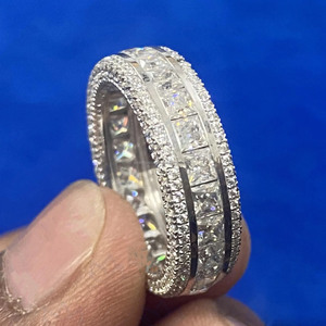 Anillo de compromiso y boda de eternidad completa con moissanita talla princesa helada para hombre, estilo hip hop, joyería de plata de ley 925 - Product Image 5