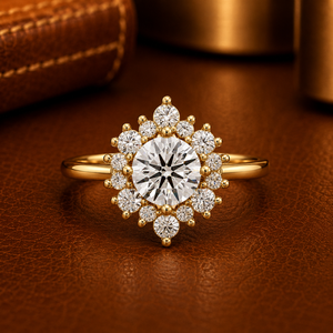 Anillos de Compromiso con Halo Redondo, Oro Amarillo de 14K y 18K, Diamantes Cultivados en Laboratorio Certificados por IGI, Anillos de Boda, Joyería al por Mayor - Product Image 1