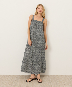 Robe longue en coton de haute qualité pour femme, design élégant et personnalisé, en gaze double bio, à bretelles et à volants, style côtier - Product Image 2