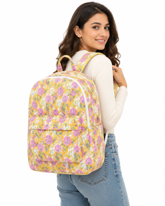 Floral Printed Softback <b>Backpack</b> Arcuate Shoulder Strap Zipper Closure Cotton Material Unisex Daily Use Bohemian Beach Cycling - Product Image 1